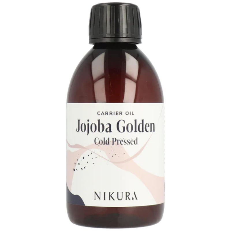 Nikura Jojoba Oil Golden - 250ml | For Skin, Hair Growth, Face, Body, Scalp, Eyelashes & Nails | Moisturising & Hydrating | For Essential Oils | Natural, Vegan & UK | BPA Free